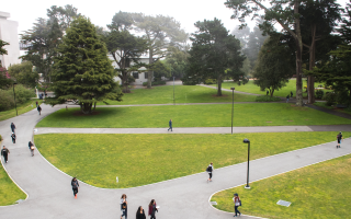 Students walking in main quad